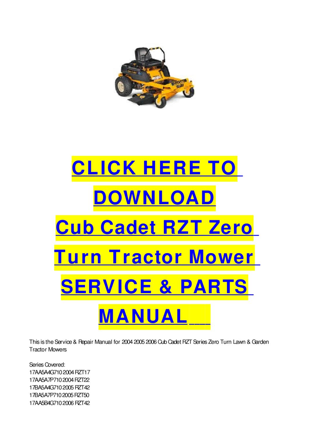 Cub cadet zero turn rzt 50 parts manual